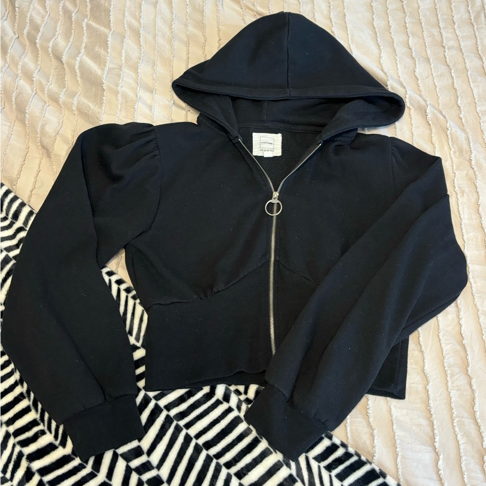 Cropped black zip up hoodie